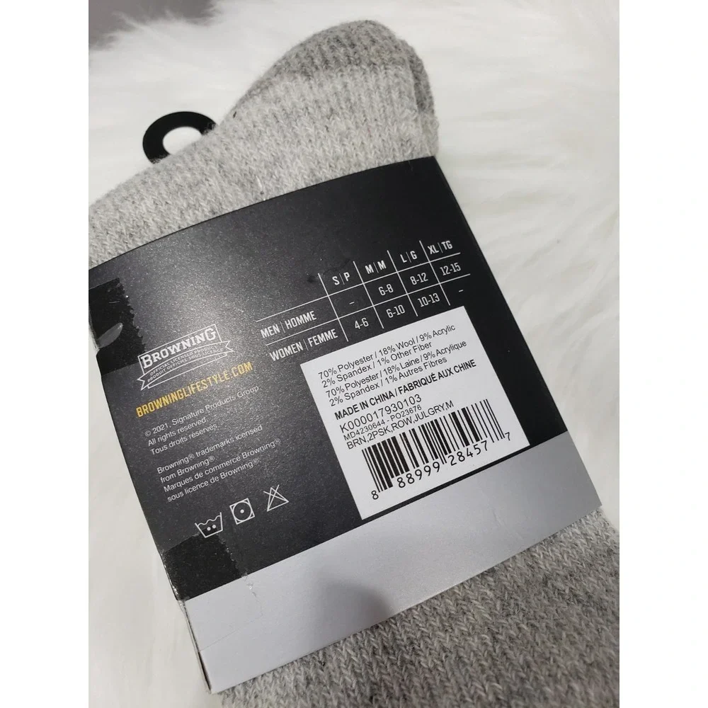 2 Pairs Browning Women's - Medium - Heavyweight Wool Blend Socks Gray Aqua